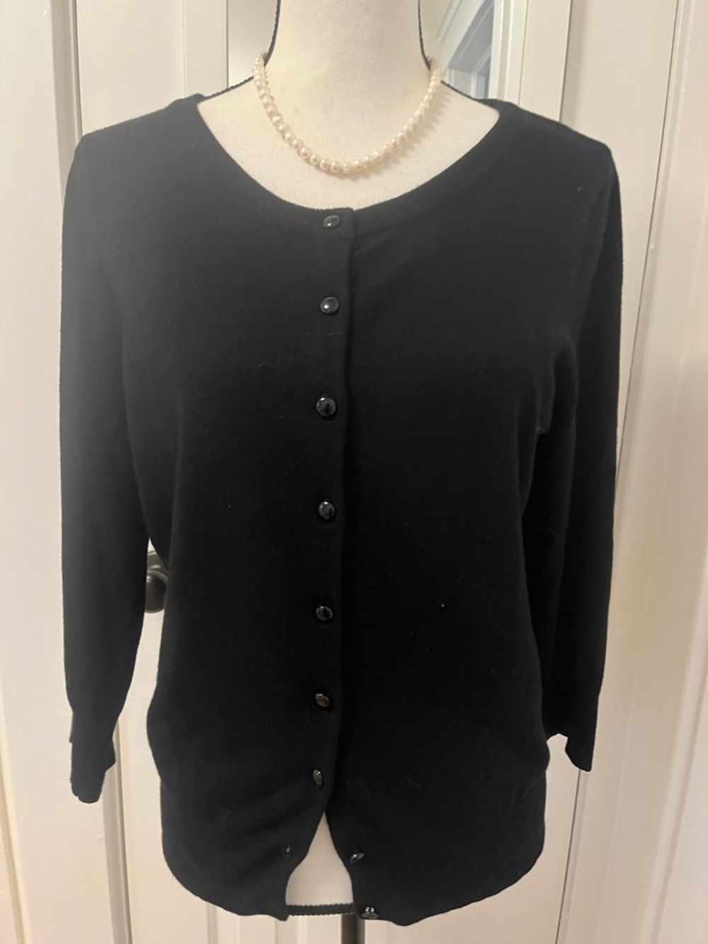 Black Cardigan Black Buttons Front 3/4 Sleeves EUC Size Medium